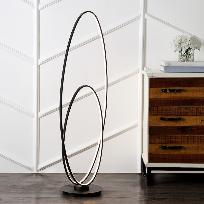 Looper 47" Metal Modern Contemporary Oval Dimmable Integrated LED Floor Lamp, Black by JONATHAN Y