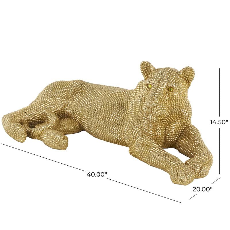 Polystone Leopard Decorative Sculpture with Carved Faceted Diamond Exterior - Black, White, Gold or Silver - Roche River Decor