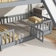 preview thumbnail 17 of 19, Modern Wooden Twin Over Twin Floor Bunk Bed with Safety Guardrails