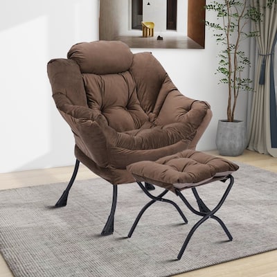 Modern Stylish Fabric Upholstered Accent Leisure Chair with an Ottoman