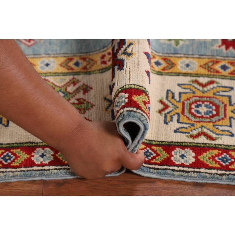 Light Blue Kazak Area Rug Handmade Traditional Wool Carpet - 5'1" x 6'11"