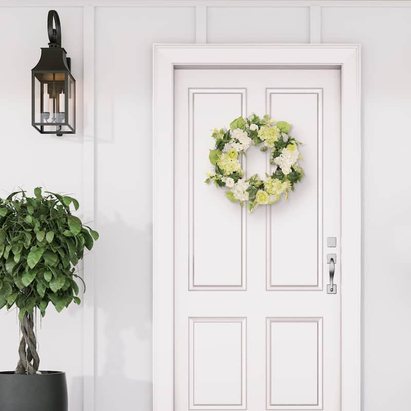 24" Artificial Hygrangea,Rose Floral Spring Wreath With Green Leaves