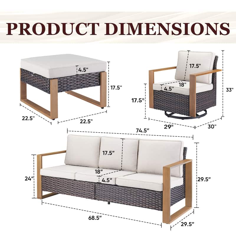 Gymojoy All-Weather Outdoor Sofa Swivel Chair Ottoman Sets