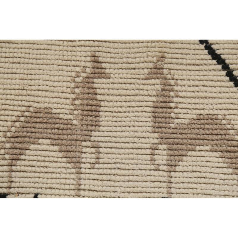 Hand Knotted Oriental 100% Wool Carpet Modern All-Over Beige & Ivories Moroccan Runner Rug - 13' 3'' X 3' 10''