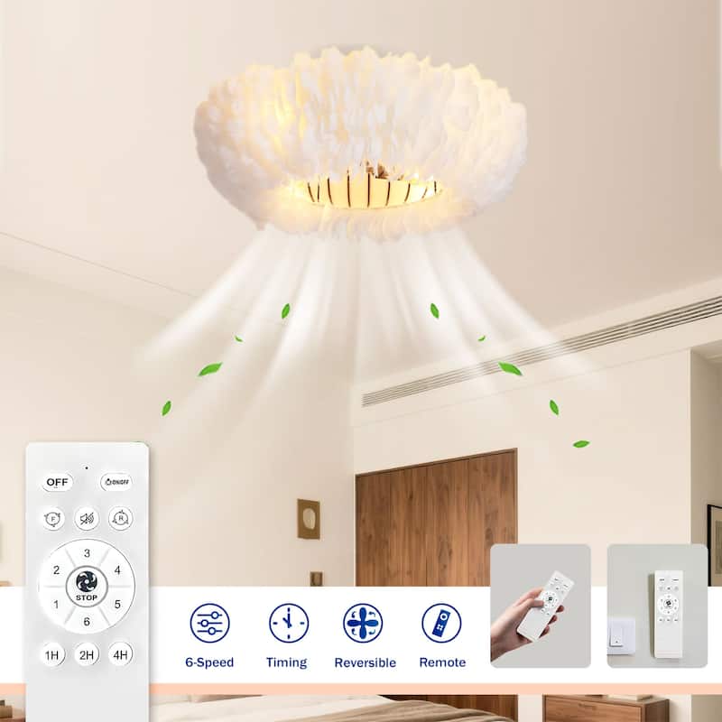 20" Caged Ceiling Fans Flush Mount,Low Profile Fabric Farmhouse Ceiling Fan with Remote Control - N/A