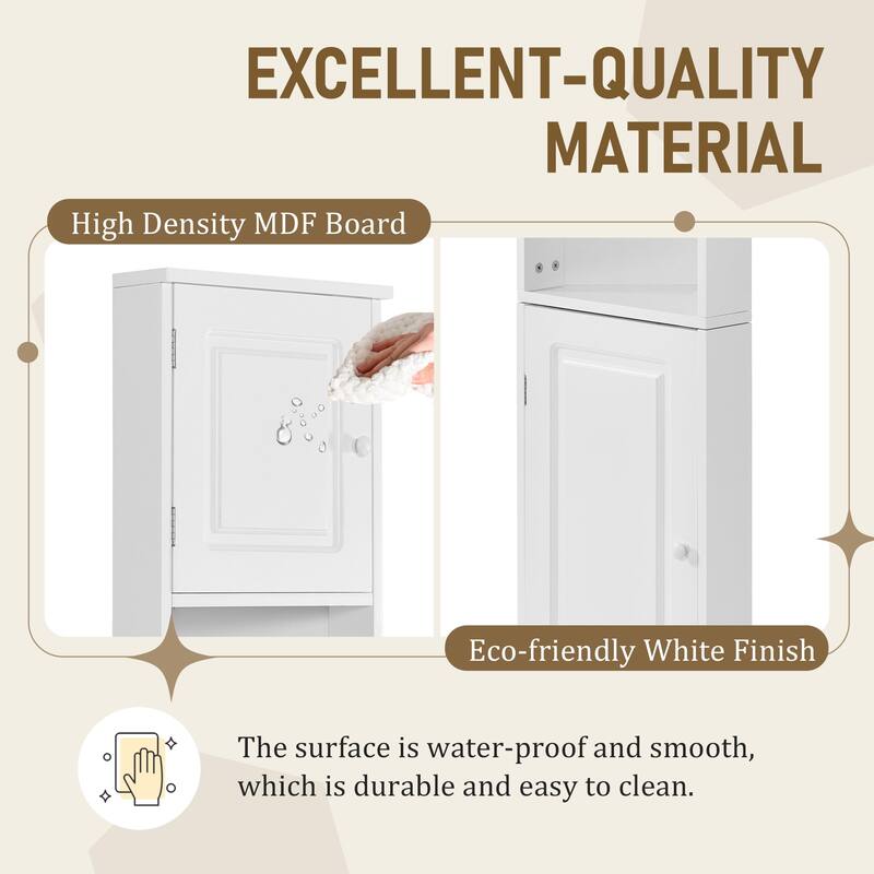 64" MDF 2-door Bathroom Corner Cabinet with Adjustable Shelves