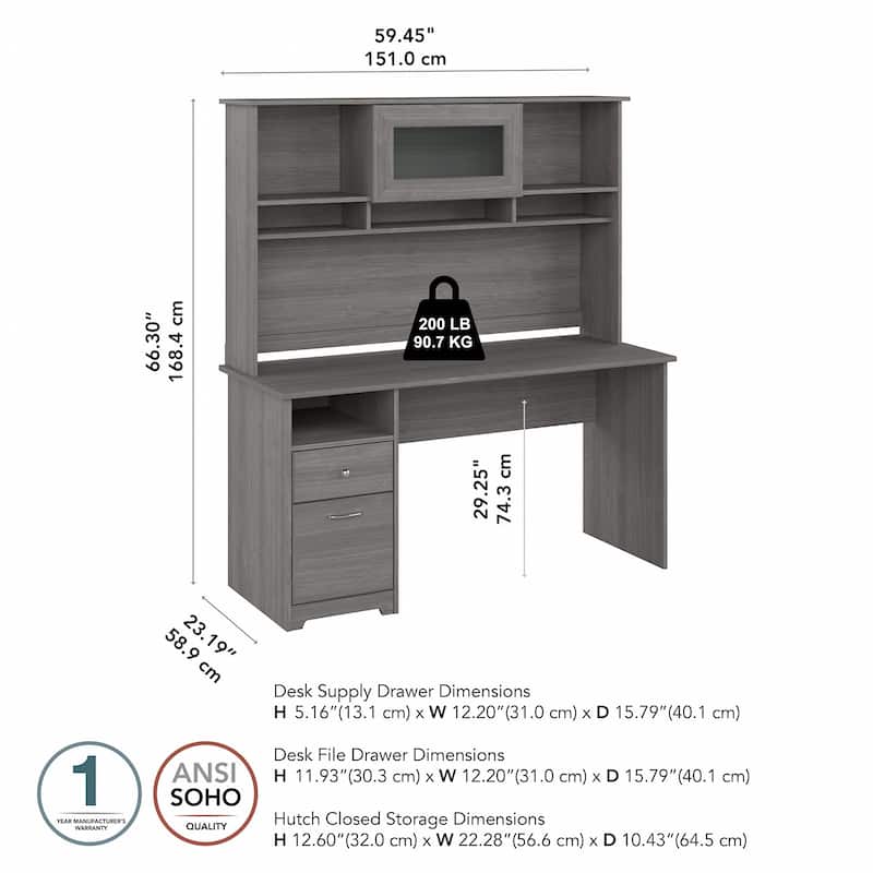 Cabot 60W Computer Desk with Hutch in Espresso Oak by Bush Furniture