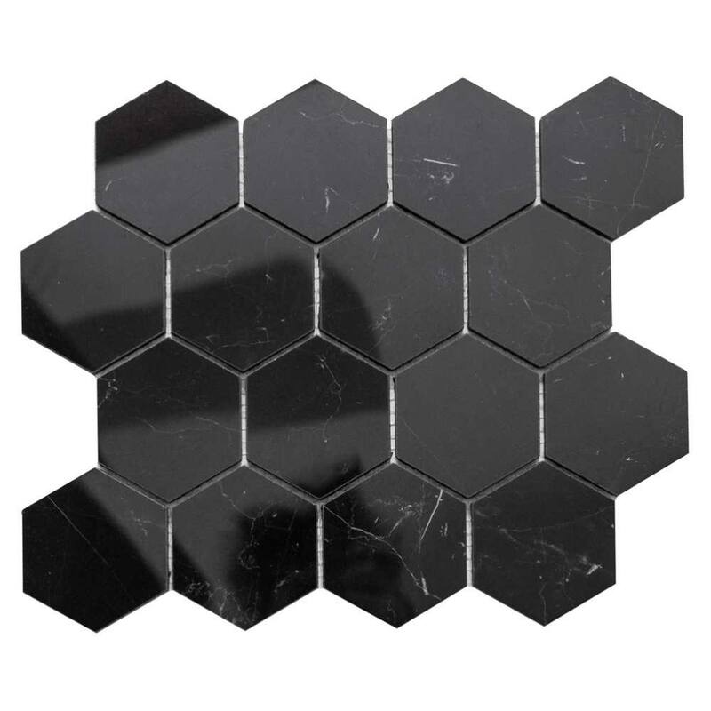 Stately Hex 11x14 Polished Porcelain Mosaic Tile - Floor, Wall, Backsplash