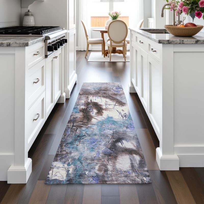 Machine Washable Indoor/Outdoor Modern Artistry Chantille Rug