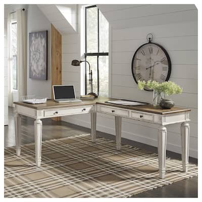 Realyn Antique White/Brown 2-Piece Home Office Desk