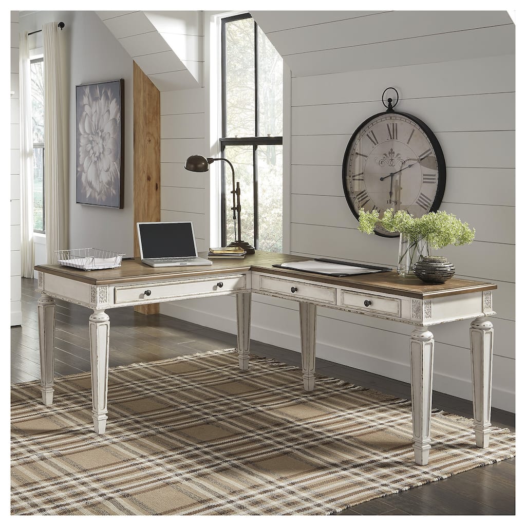 Realyn Antique White/Brown 2-Piece Home Office Desk