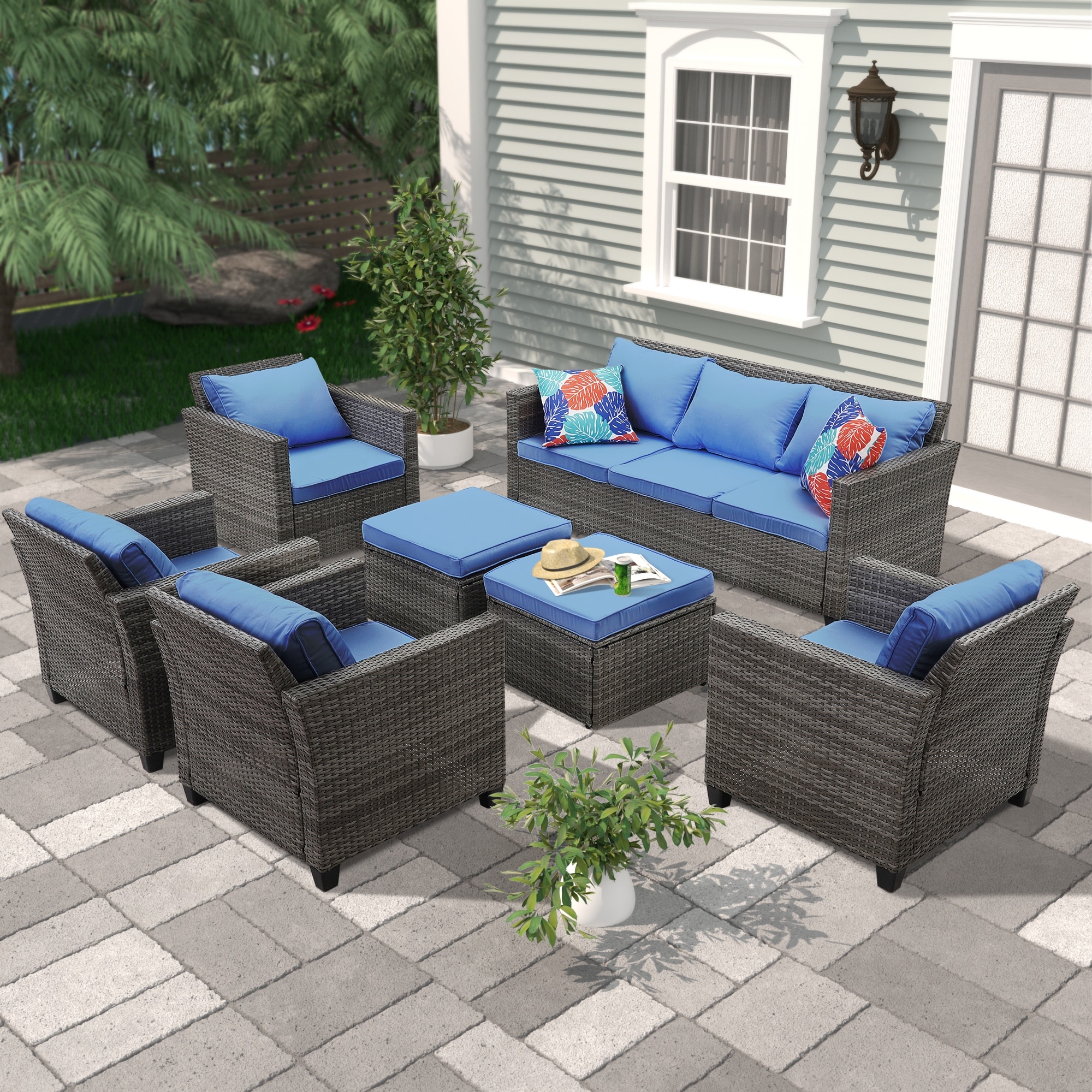 Ainfox Outdoor Patio Wicker Sofa Sectional Ratton Sofa Set