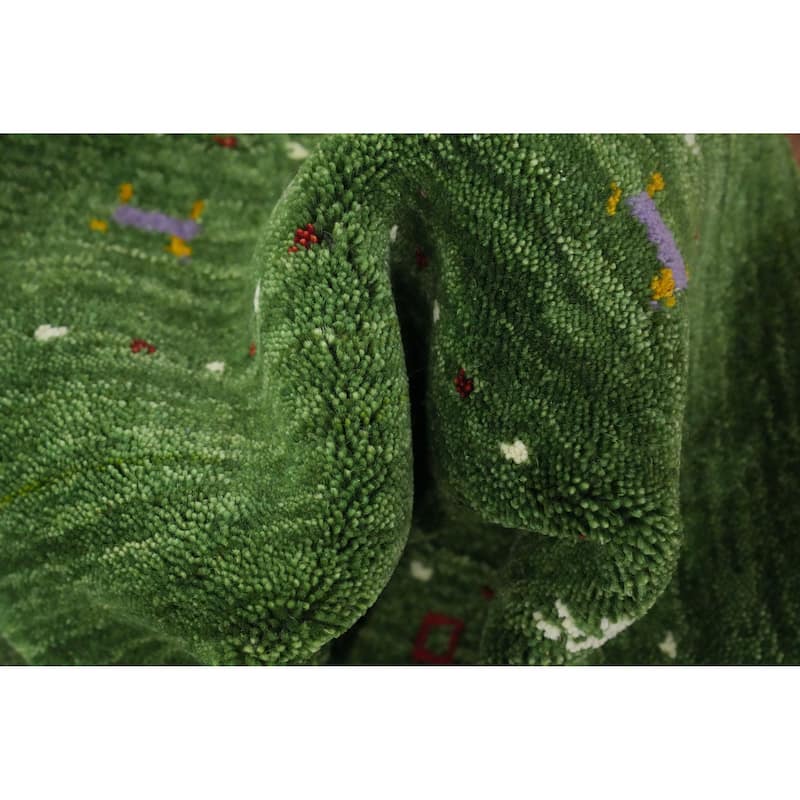 Hand Knotted Oriental 100% Wool Carpet Tribal Animal Pictorial Green Gabbeh Area Rug - 4' 0'' X 2' 2''