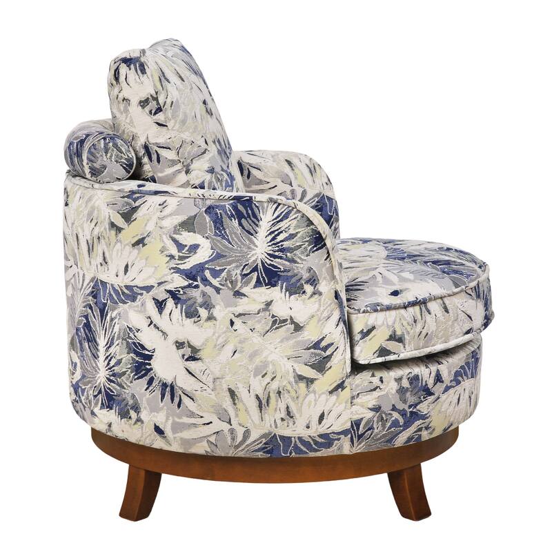 Modern Set of 2 Chenille Wooden Swivel Barrel Chair Upholstered Ergonomic Design