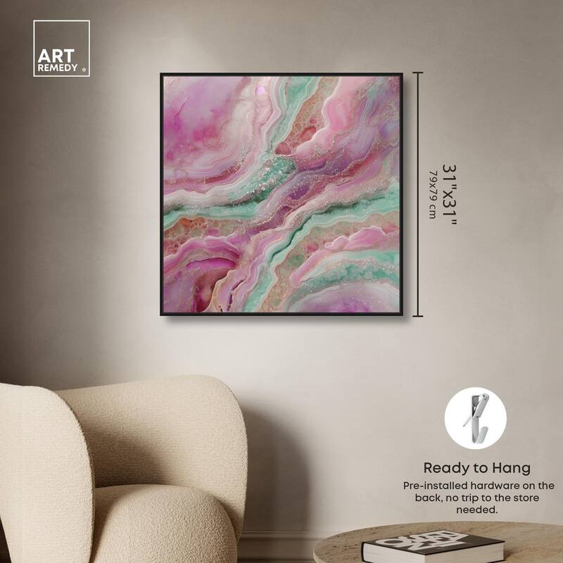 Pink and Mint Crystal IV Canvas by Art Remedy