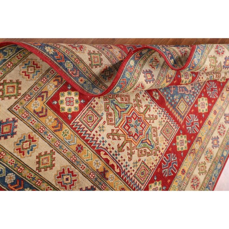 Geometric Kazak Area Rug Handmade Wool Carpet - 5'0" x 7'4"