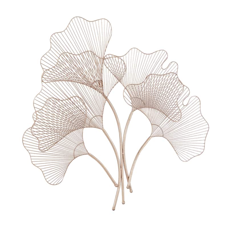 Metal Floral Wire Cutout Ginkgo Leaf Home Wall Decor - Copper or Gold- Roche River Decor