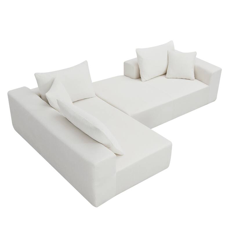 109*68" Modular Sofa Set, Cream Chenille, 2 PC, L-Shape, No Assembly