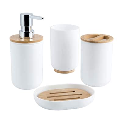 Felicity Lotion Pump/Toothbrush Holder/Tumbler/Soap Dish 4PC Set - White - 3 Piece Set