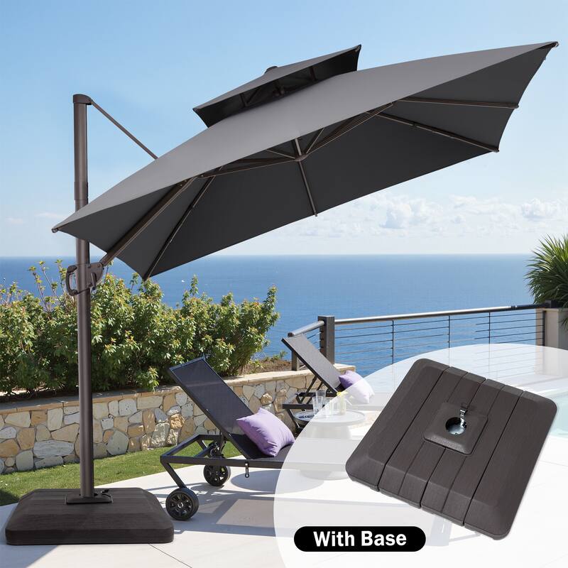 11 x 11 FT Outdoor Patio Cantilever Umbrella 360 Degrees Rotation and Base Stand - Dark Grey