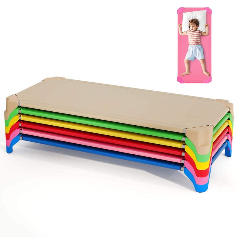 6PCS Stackable Daycare Cots for Kids Portable Nap Cots Easy Lift Bed - Multi