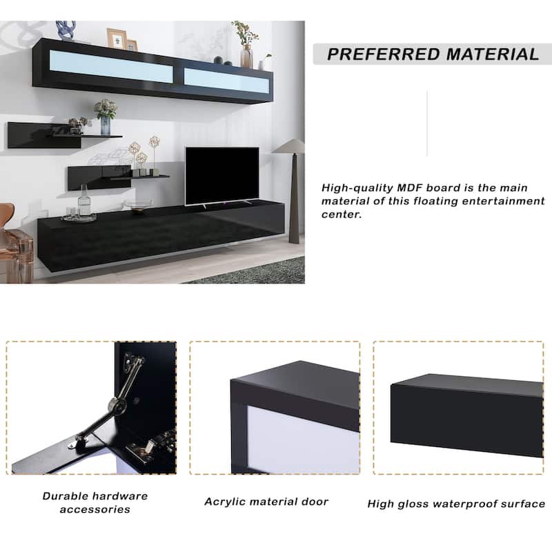 Modern Wall Mounted Floating Entertainment Center with Storage