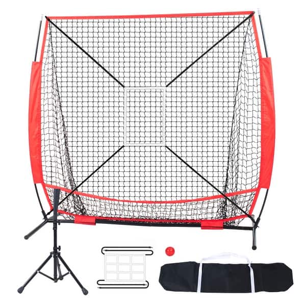 slide 2 of 7, 5x5 ft Baseball Softball Practice Net with Bow Frame, Carry Bag, Strike Zone, Ball, Batting Tee - 5*5 feet 5*5 feet