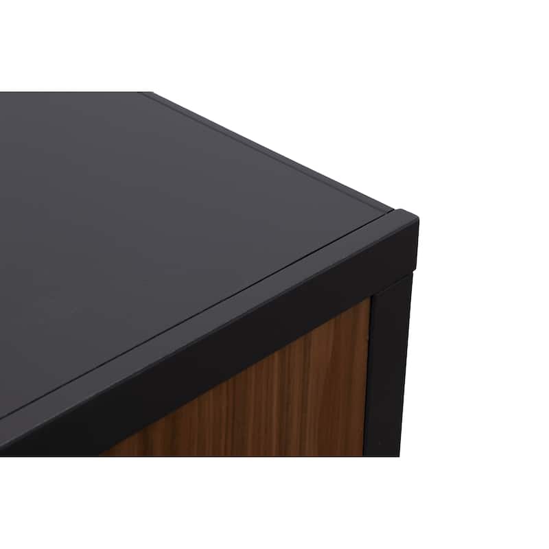Bridgevine Home Aria 85 inch TV Stand for TVs up to 95 inches, No Assembly Required, Black and Walnut Finish