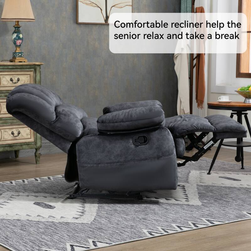 Roomfitters Oversized Manual Recliner Chair Padded Fabric Living Room Seating Ergonomic Lounge Sofa with Wide Armrests