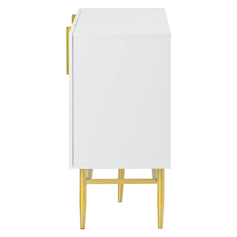 Stylish Sideboard Buffet Cabinet with Wavy Stripe Design, Gold Metal Legs, Ample Storage Space for Hallway, Living Room