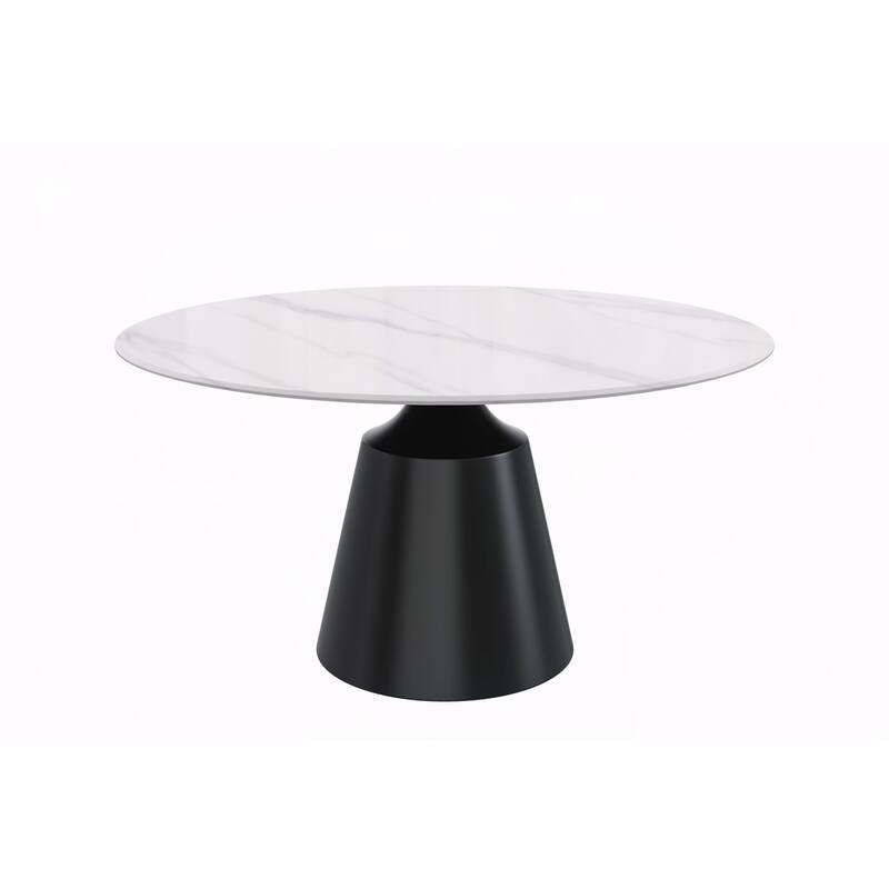 Prynn Dining Table with Round Top and Black Pedestal Base - 60" Wide - White