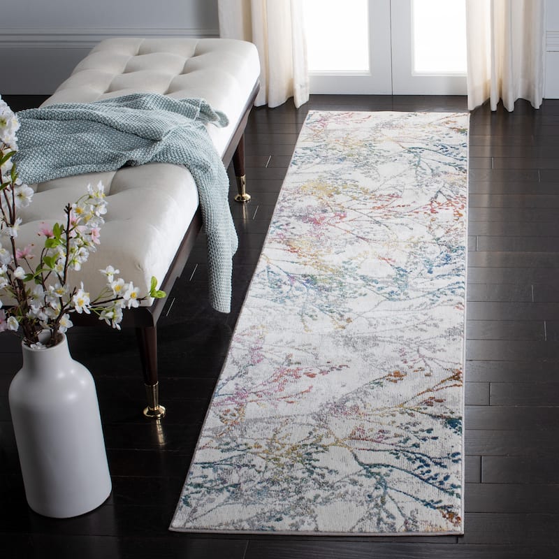SAFAVIEH Aria Eden Floral Branches Rug - 2' x 8' Runner - Ivory/Blue