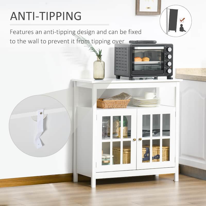 HOMCOM Kitchen Storage Sideboard Cabinet with Open Shelf, Glass Door Cabinet and Adjustable Shelves