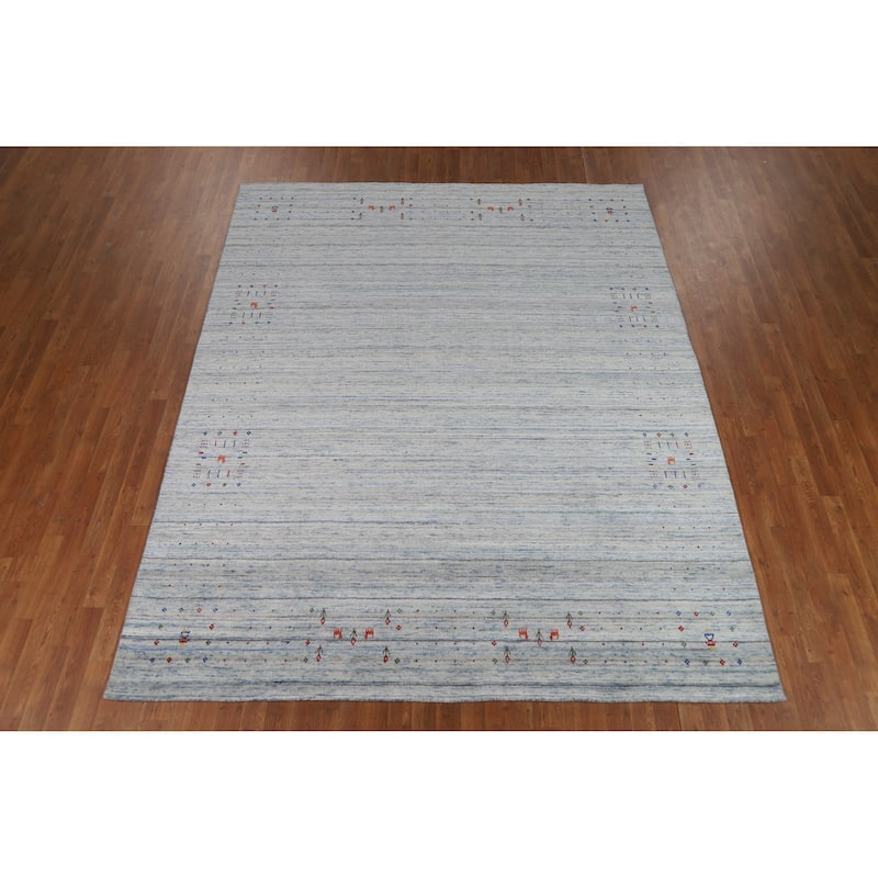 Striped Gabbeh Oriental Area Rug Hand-Knotted Wool Carpet - 7'10" x 9'8"