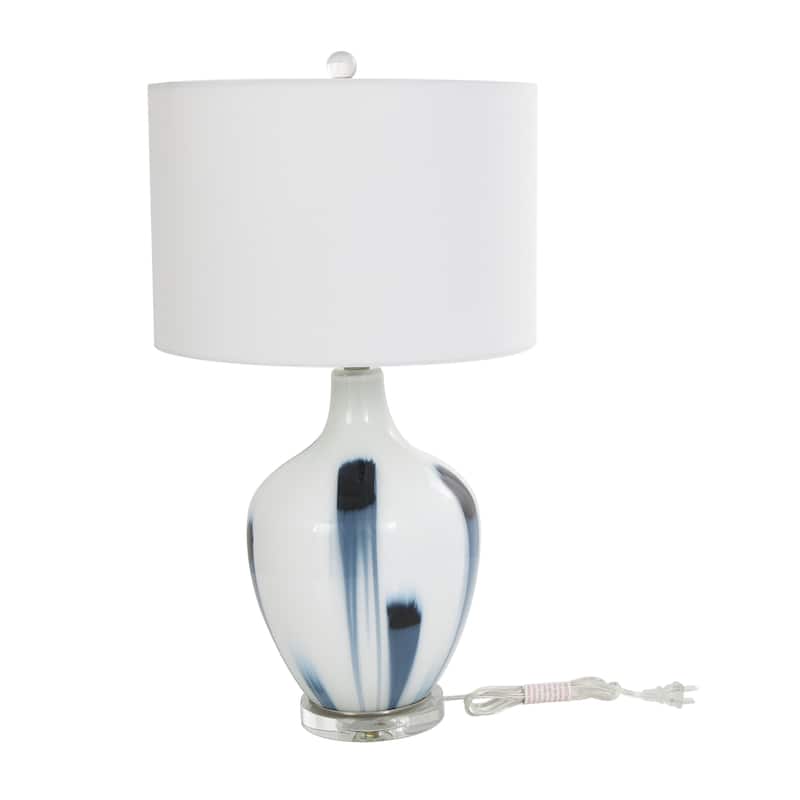 White Glass Abstract Room Accent Lamp with Blue Drip Splatter Design