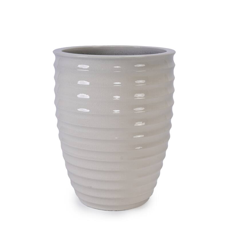 Handmade Ceramic Planter, 17 Inch Diameter, 1 Piece, Horizontal Ripples Pattern