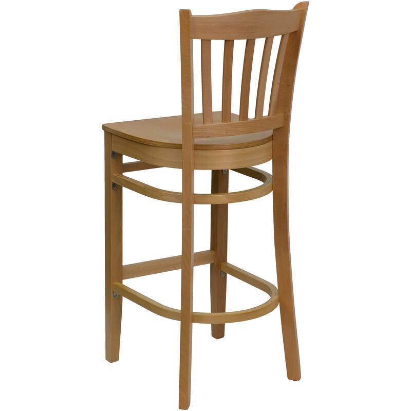 Vertical Slat Back Wooden Restaurant Barstool - Hospitality Seating - 16.75"W x 18.75"D x 43.75"H - 16.75"W x 18.75"D x 43.75"H
