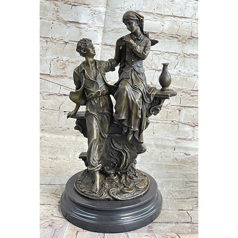 French Bronze Statue Sculpture Young Lovers Romance Anniversary Figure Decor 14 Inches X 7.5 Inches