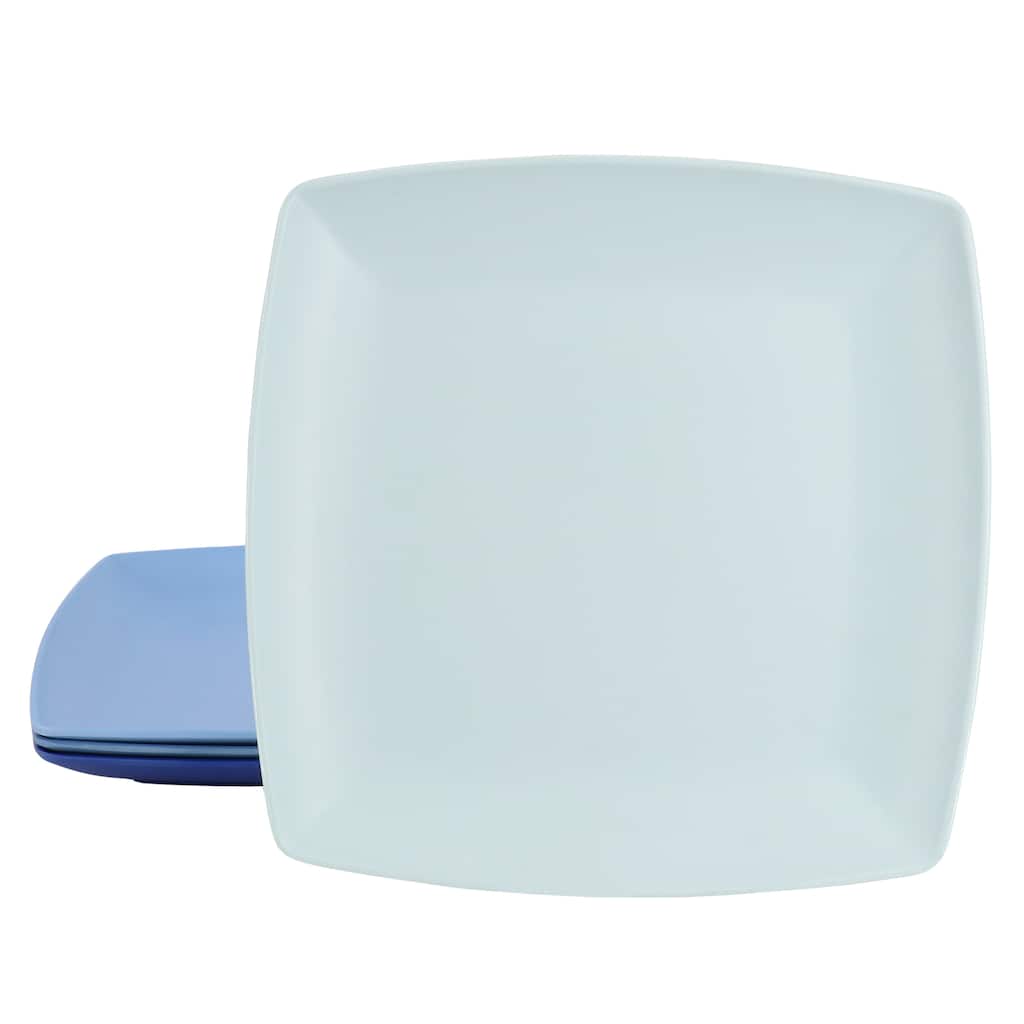 4 Piece 10.5 Inch Square Melamine Dinner Plate Set in Assorted Blue