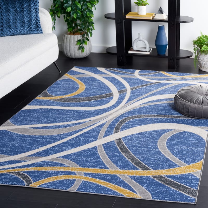 SAFAVIEH Odyssey Thekla Mid-Century Modern Rug - 5'3" x 7'6" - Blue/Gold Ivory