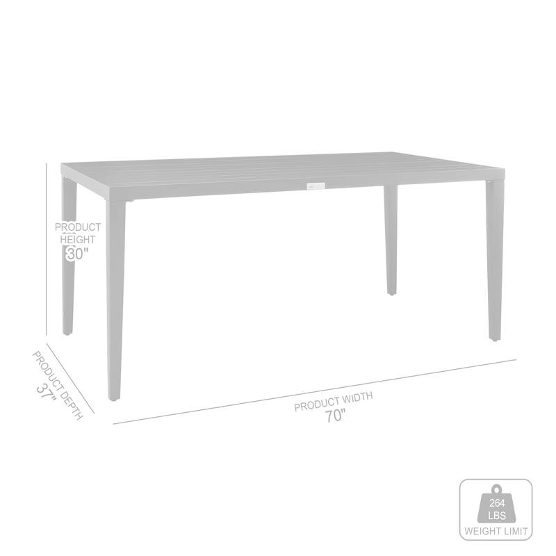 Aileen Black Aluminum Outdoor Slat Top Dining Table - 70" W x 37" D x 30" H