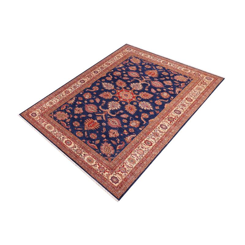 Southwestern Super Kazak Harmony Blue/Beige Hand Knotted Wool Rug - 7'11'' x 11'2''