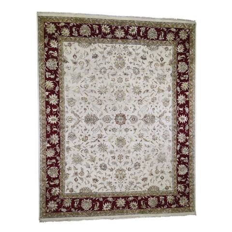 Hand Knotted Beige Rajasthan with Wool & Silk Oriental Rug (12' x 15'3") - 12' x 15'3"