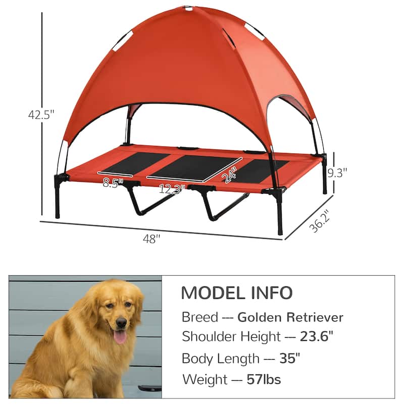 PawHut 48" x 36" Elevated Dog Cot Cooling Pet Bed With UV Protection Canopy Shade