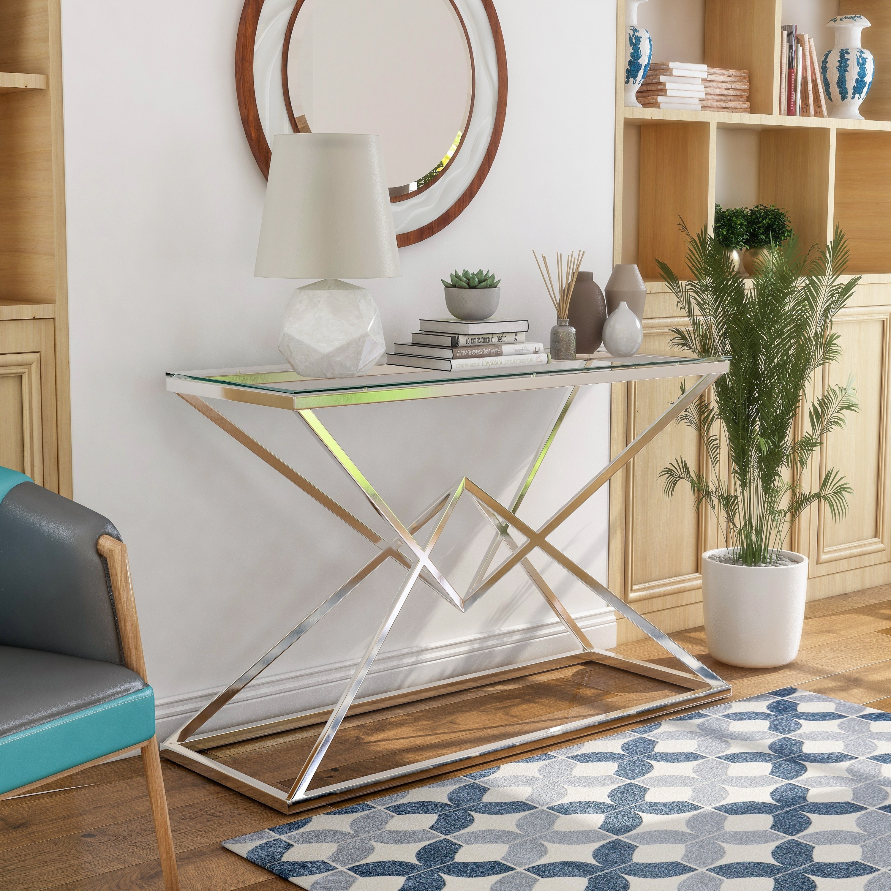 Furniture of America Stola Modern 47-inch Glass Top Sofa Table