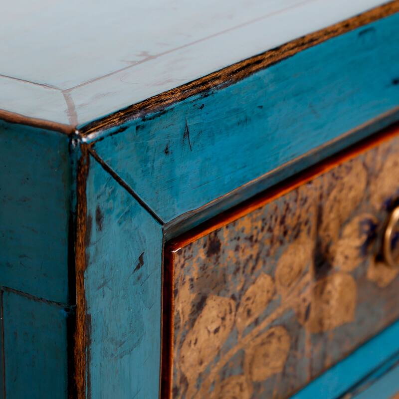 Artissance Floral Cabinet Antique Indigo With two Drawers 38X16X33H - 16" L x 38.5" W x 33" H