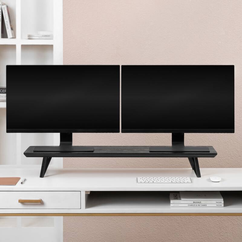 Jani Wood Monitor Stand Riser Desk - Ergonomic Design Stand, Desktop Organizer Table for Home, Office Workspace, Gaming Desk - Black