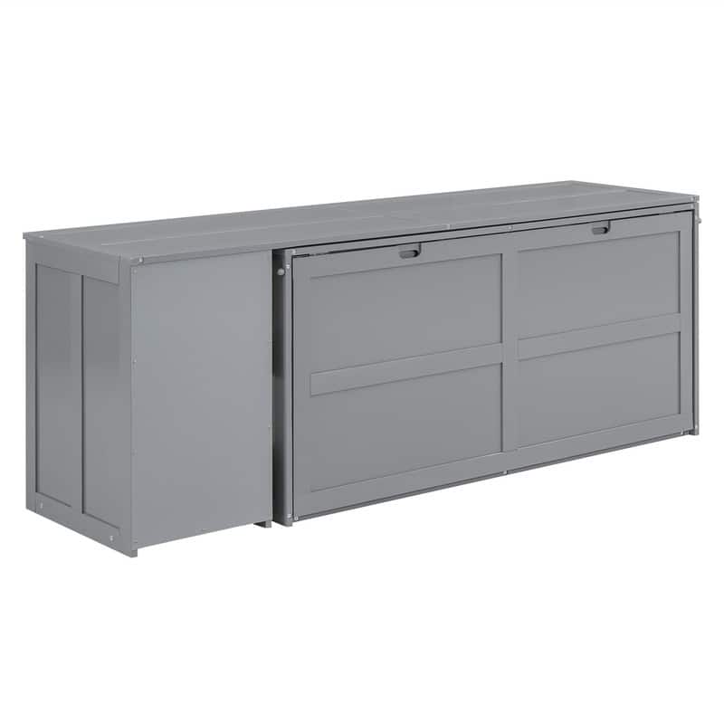 Queen Size Mobile Murphy Cube Cabinet Bed with Rotable Desk, Solid Wood Murphy Bed Chest Platform Murphy Bed for Guest Room