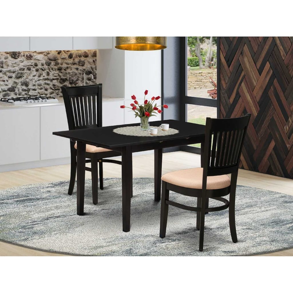 HomeStock 3-Pc Black Finish Rectangular Solid Wood Top with Butterfly Leaf Dining Table Set