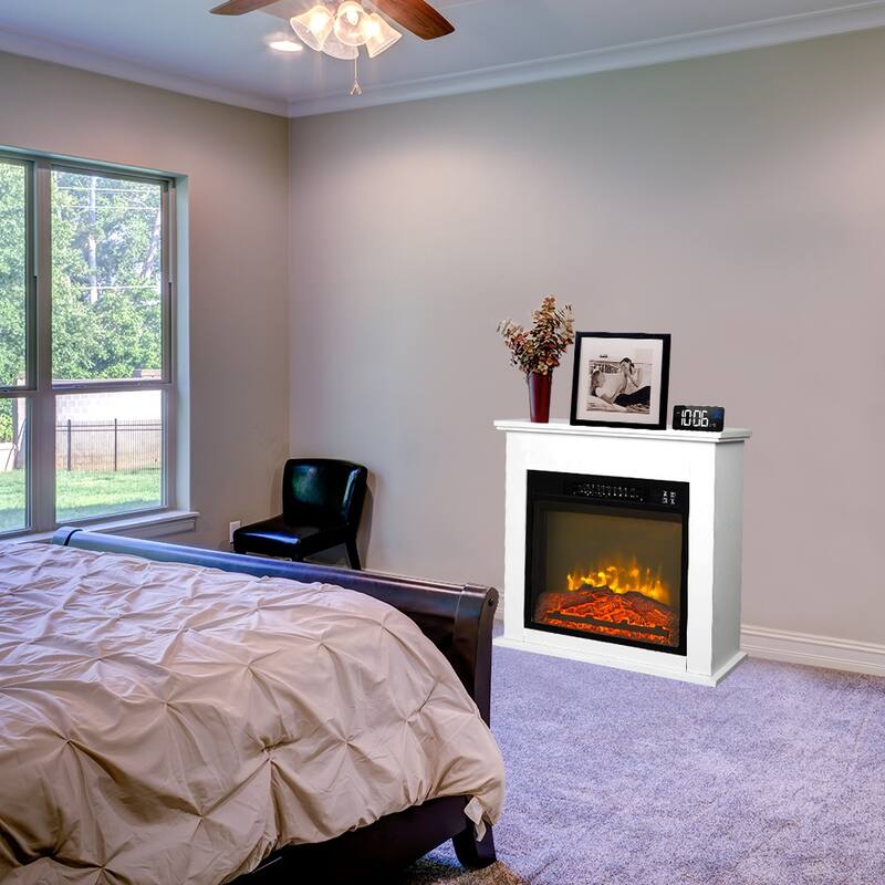 1400W 18'' Wood Cabinet Electric Fireplace with Remote Control, White